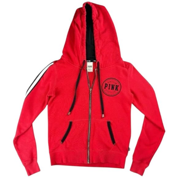 Pink Victoria's Secret Limited Edition Red White Black Zip Hoodie Top Size XS - Picture 3 of 10